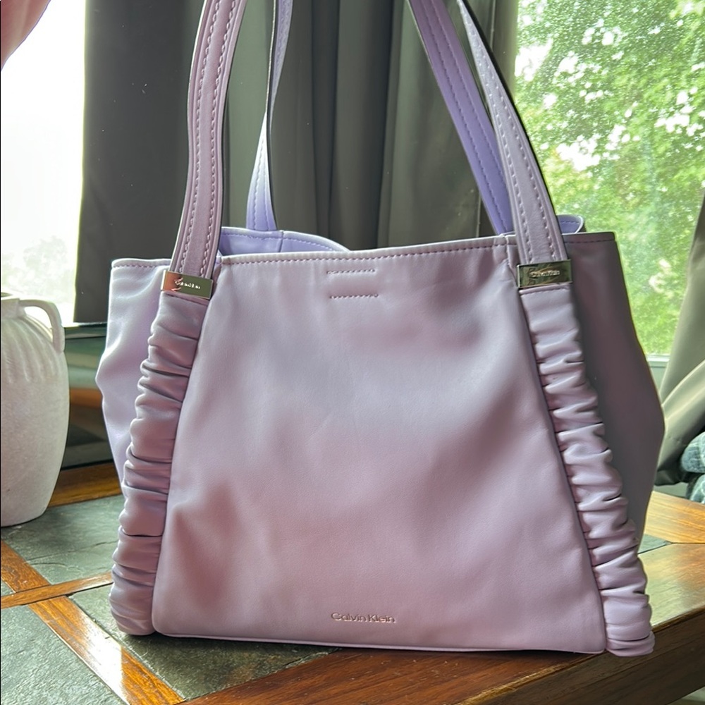 Calvin Klein Purple Shoulder Bag with Ruched Detailing